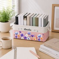 Custom Birth Flower & Name - Storage Basket | Floral Home Decor Gift