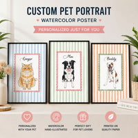 Custom Pet Portrait Watercolor Gift For Pet Lovers, Dog Lovers, Cat Lovers - Personalized Poster | Personalized Pet Memorial Wall Art Print