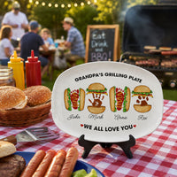 Grandpa's Grilling Plate, Custom Burger Hot Dog Handprint Footprint | Platter BBQ Grandpa Gift