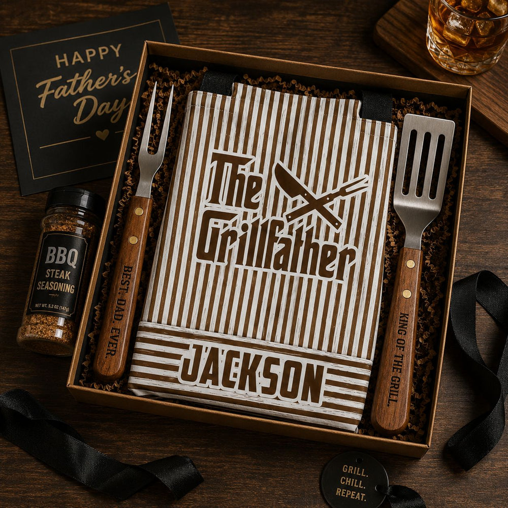 The Grillfather Custom Name Striped Pattern Father's Day Gift For Dad, Husband - Personalized Apron | Gift For Grill Masters