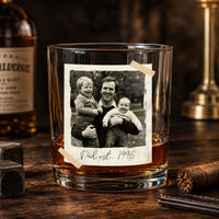 Father's Day Gifts, Custom Vintage Retro Polaroid Photo For Him - Personalized Photo Whiskey Glass | Custom Dad Bar Gift
