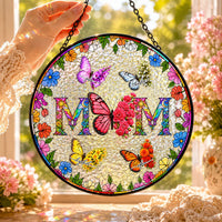 Butterfly Birth Flower Gift For Mom - Personalized Window Hanging Suncatcher | Floral Mom Gift