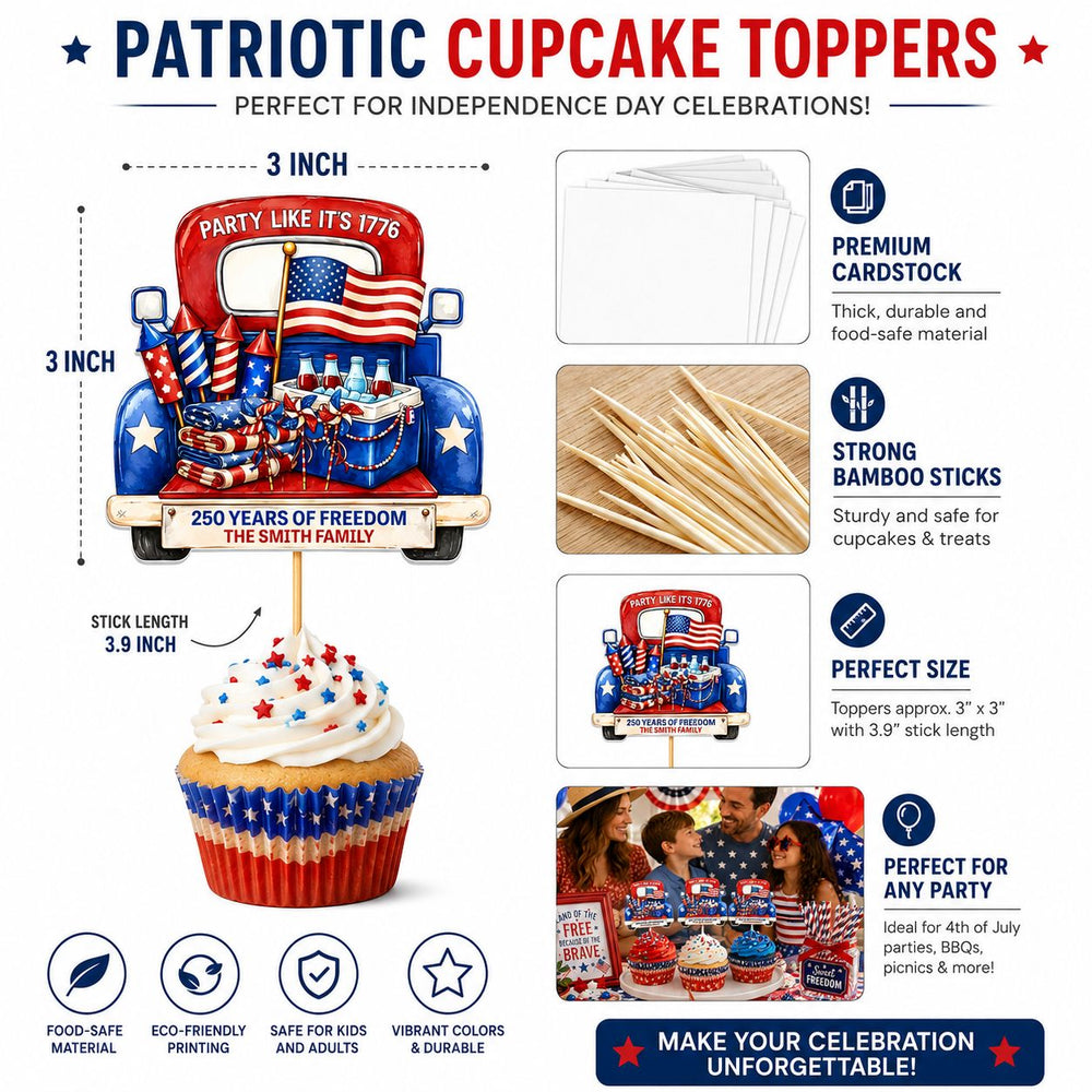 Party Like It's 1776 - Personalized Cupcake Toppers | Fun Patriotic Party Decor For USA Celebrations
