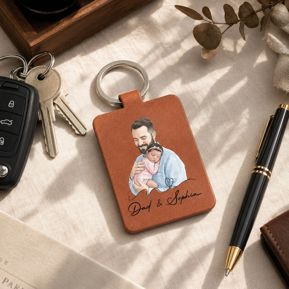 The Moment You Became My Dad Custom Photo Watercolor Father's Day Gift - Personalized Keychain | For Dad