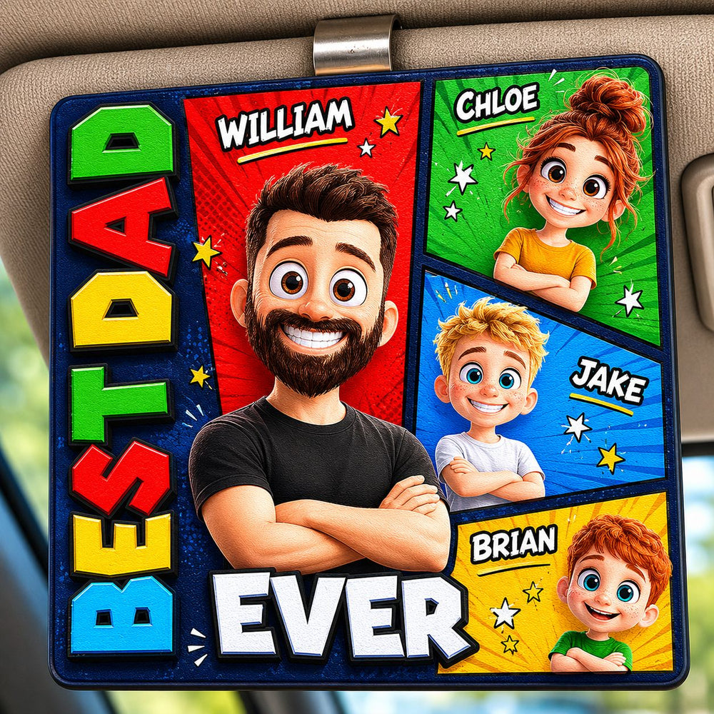 Best Dad Ever Arcade Theme - Personalized Car Visor Clip | Retro Gamer Dad Gift