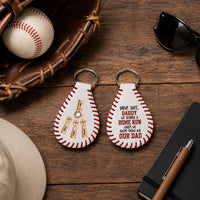 We Scored A Home Run When We Got You As Our Dad - Personalized Leather Baseball Keychain