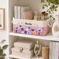 Custom Birth Flower & Name - Storage Basket | Floral Home Decor Gift