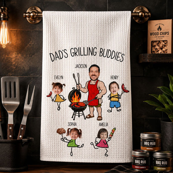 Dad's Grilling Buddies Father's Day Gift For Dad, Husband - Personalized Kitchen Towel | Fun BBQ Gift From Kids For Dad