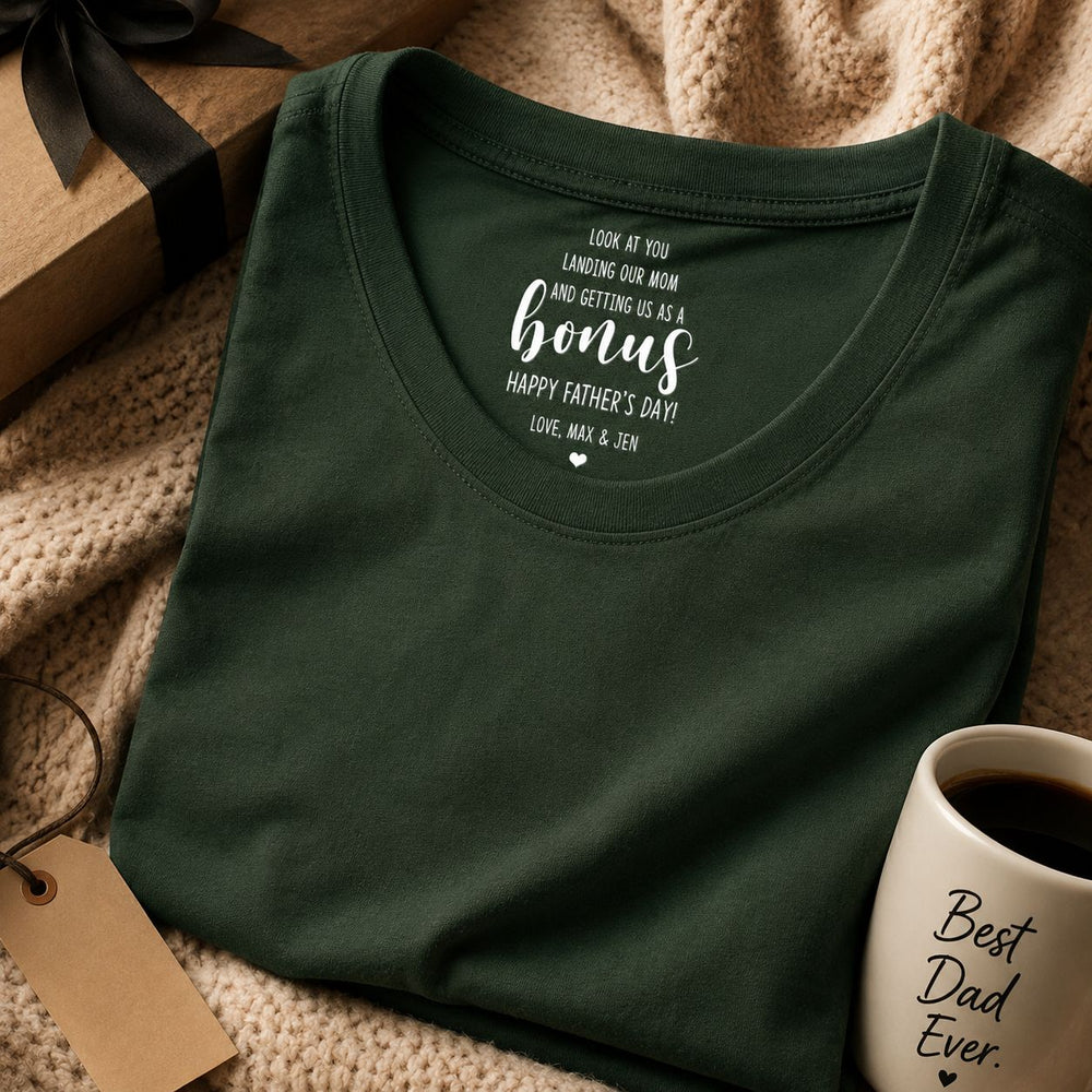 Look At You Landing Our Mom And Getting Us As A Bonus - Personalized Shirt | Funny Bonus Dad Gift