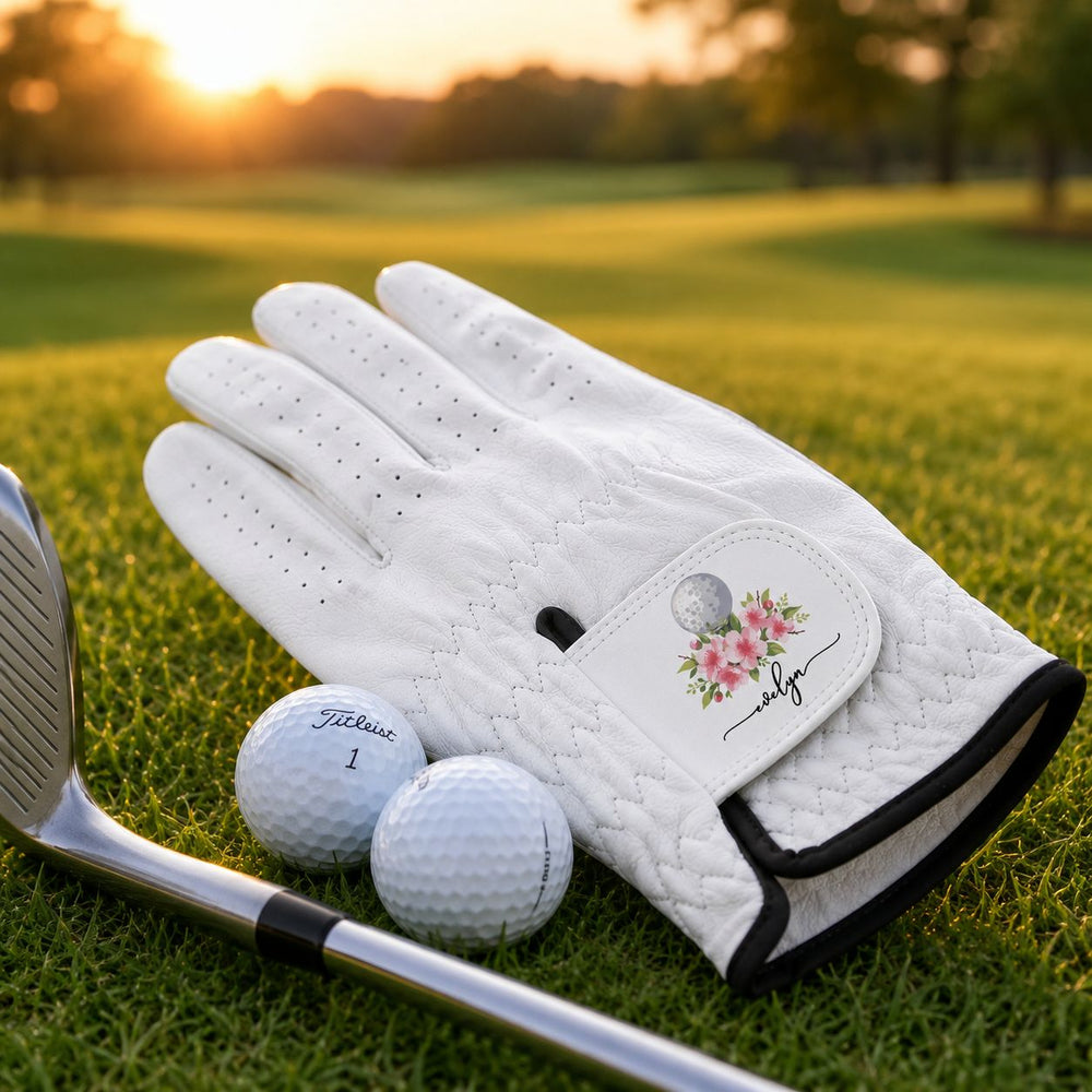 Custom Name And Birth Flower For Golf Lover - Personalized Golf Glove | Unique Floral Golfer Gift