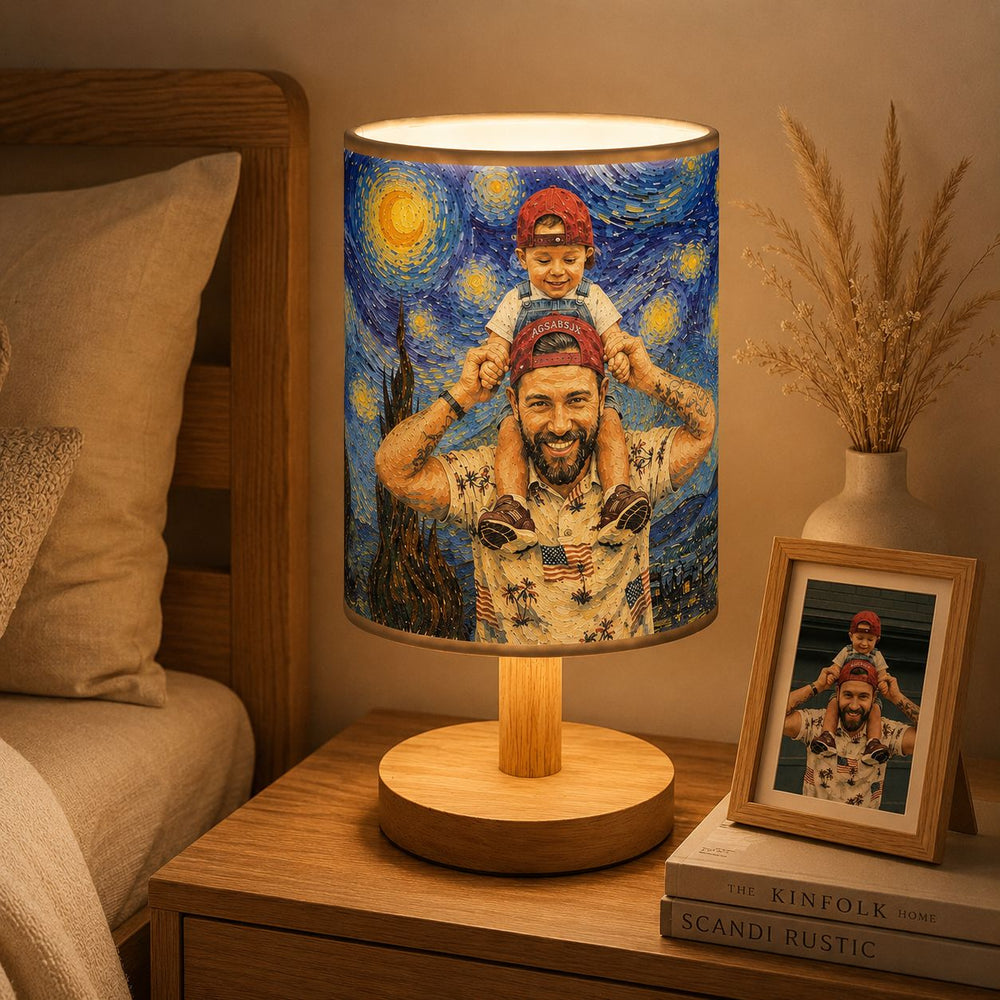 Custom Photo Van Gogh Style Father's Day Gift For New Dad, Husband - Personalized Fabric Lamp | Unique Cozy Home Decor Gift