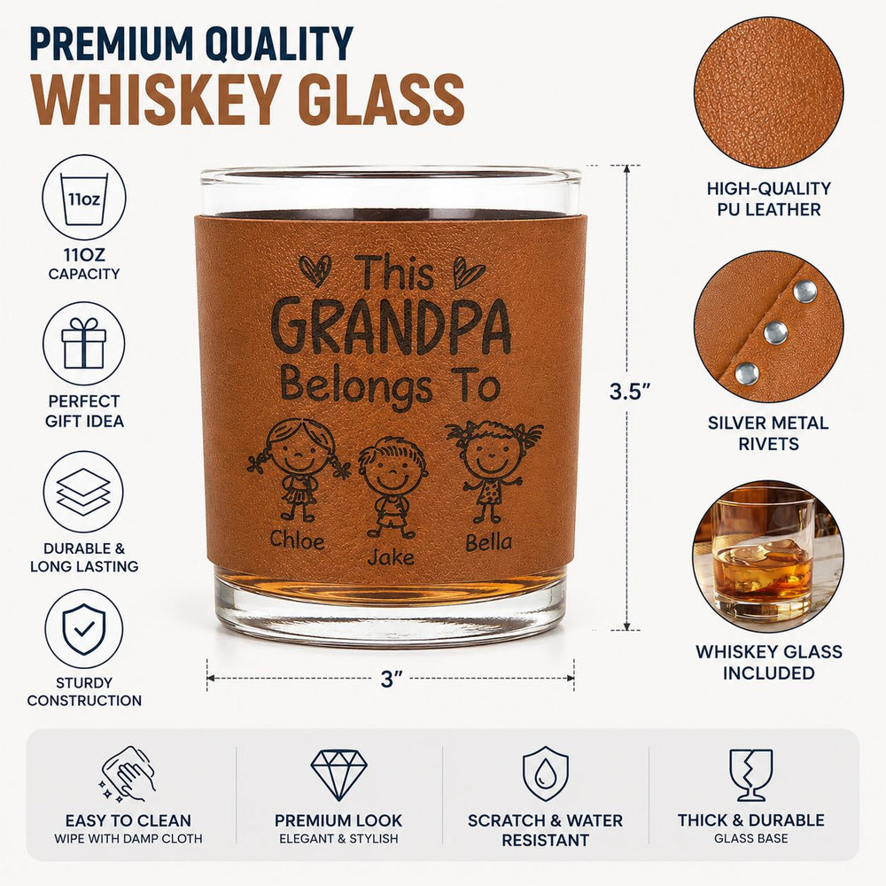 This Grandpa Belongs To Doodle Style - Personalized Whiskey Glass
