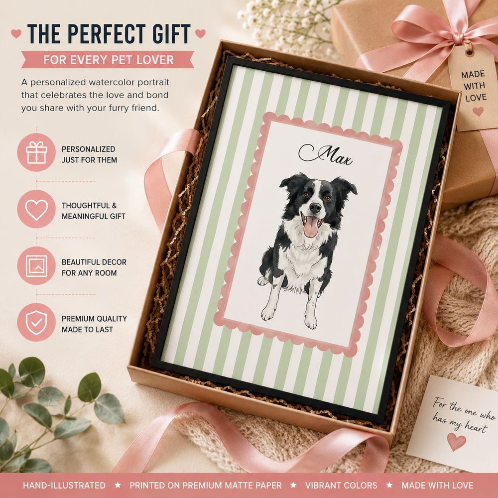 Custom Pet Portrait Watercolor Gift For Pet Lovers, Dog Lovers, Cat Lovers - Personalized Poster | Personalized Pet Memorial Wall Art Print
