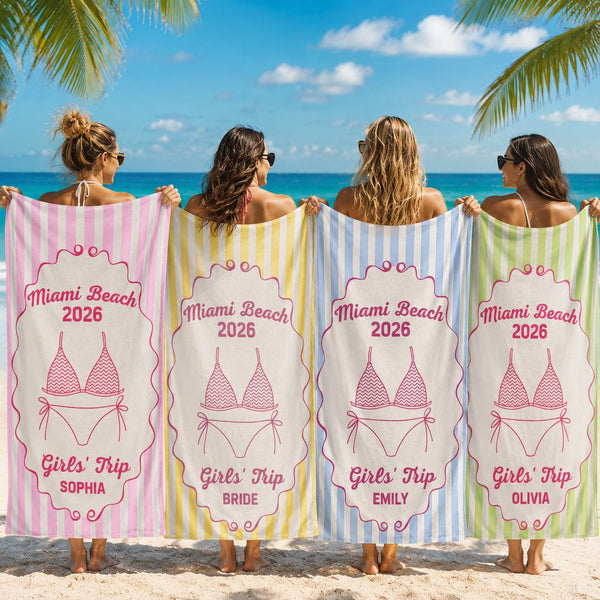 Girl Trip Bikini Gift For Her, Friends, Sisters - Personalized Beach Towel | Fun Summer Vacation Gift For Besties