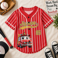 Kid Cartoon Dinosaurus Vehicles - Personalized Jersey Shirt | Custom Name Kids Dino Truck Sports Tee