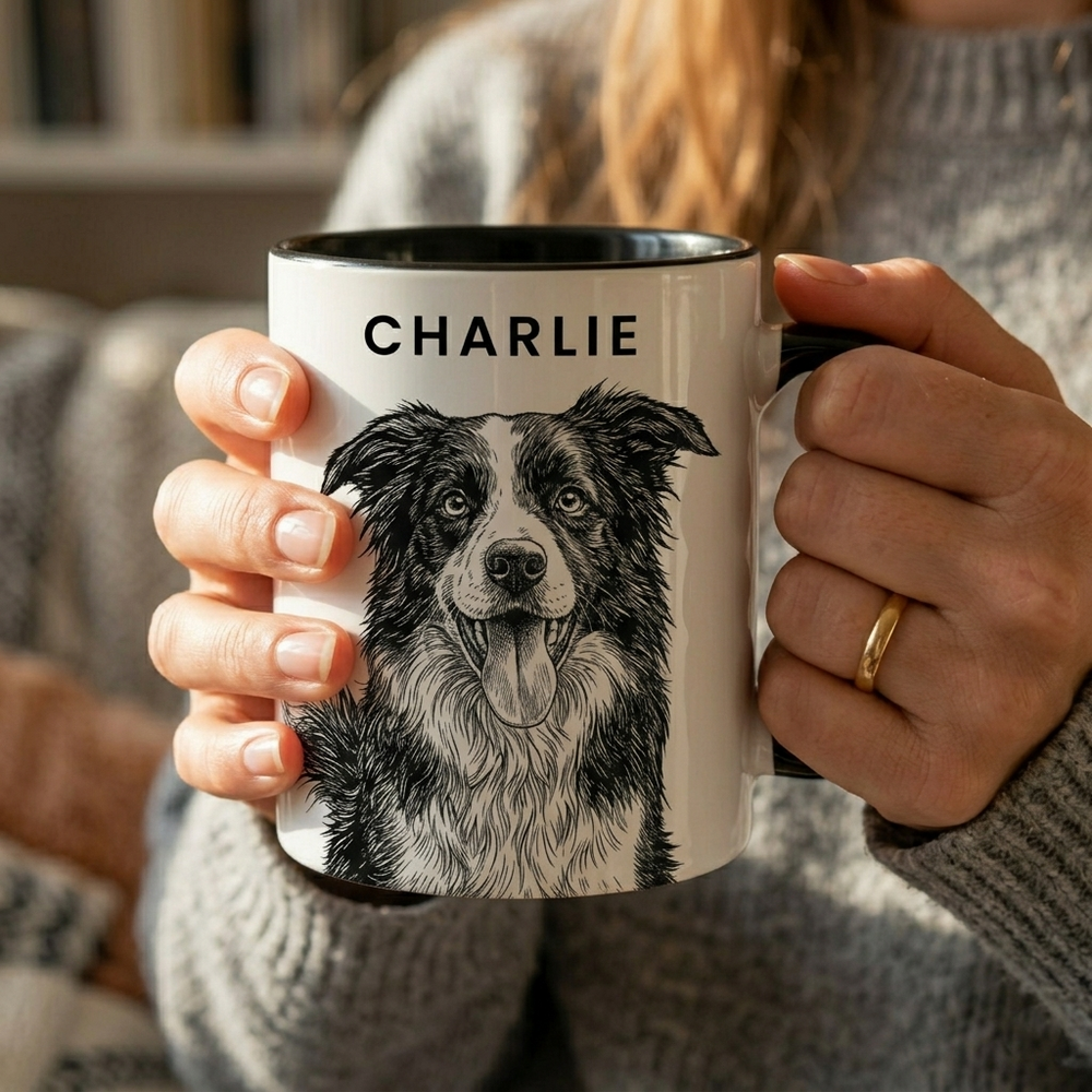 Pet Portrait Sketch Line Art For Him For Her - Personalized Mug | Custom Pet Lover Gift