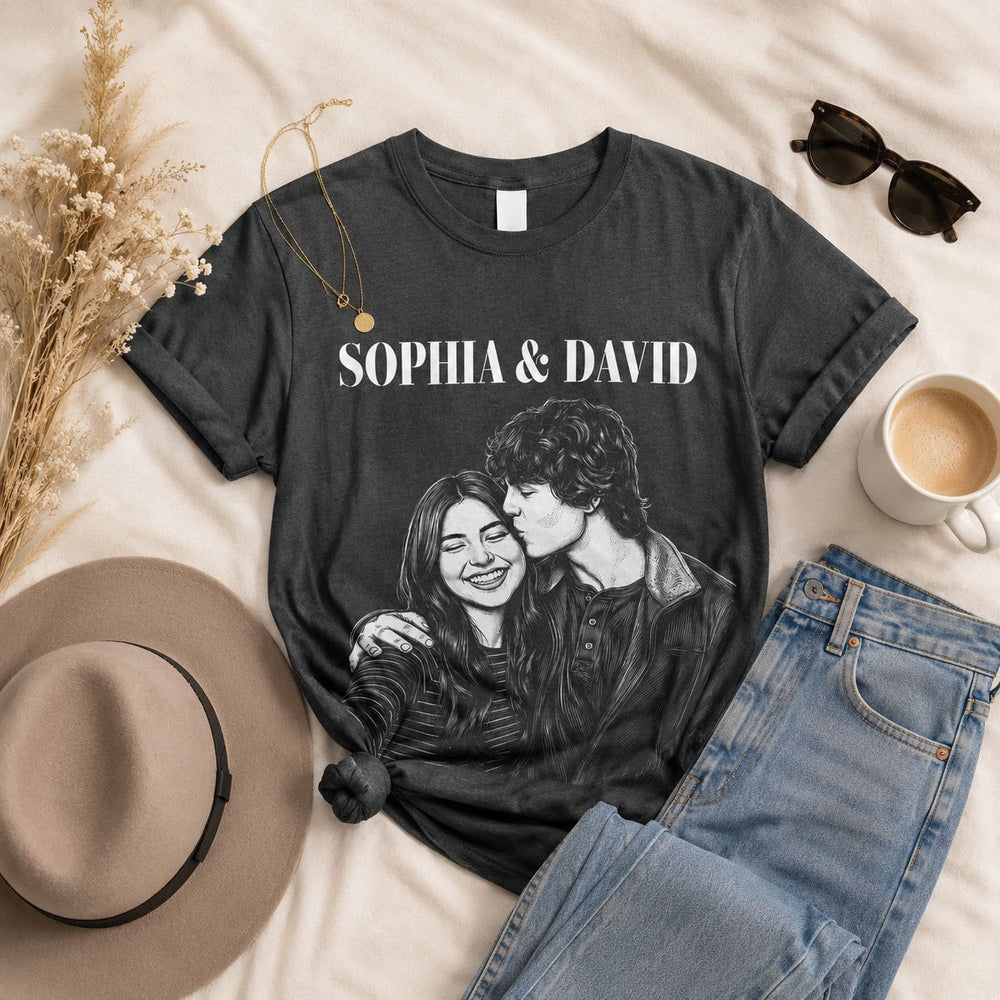 Custom Photo Couple Sketch Line Art - Personalized Shirt