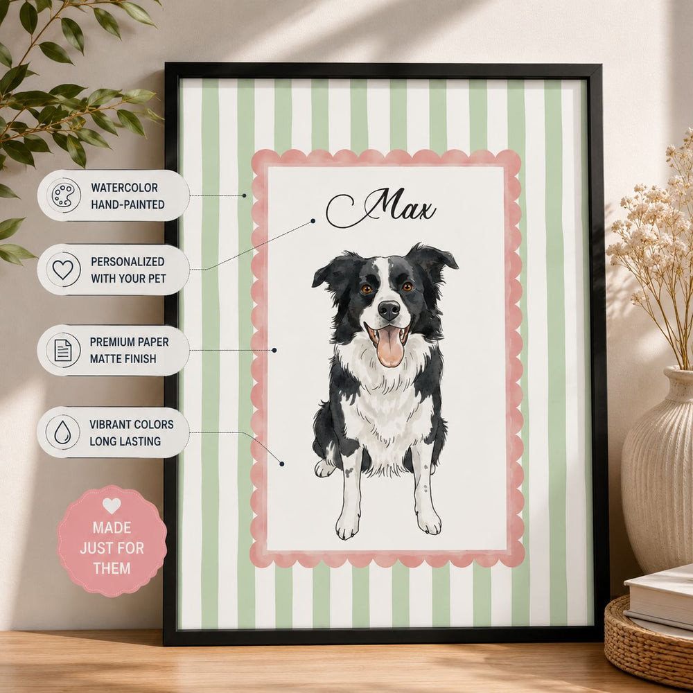 Custom Pet Portrait Watercolor Gift For Pet Lovers, Dog Lovers, Cat Lovers - Personalized Poster | Personalized Pet Memorial Wall Art Print