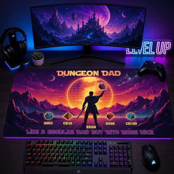 Father's Day Gift Dungeon Dad Like A Regular Dad With More Dice - Desk Mat | RPG Gamer Dad Gift