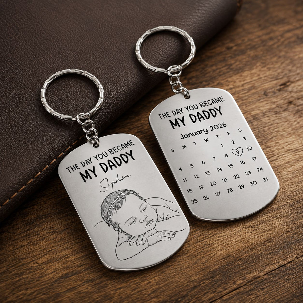 Custom Baby Photo Sketch Line Art Father's Day Gift For New Dad, Husband - Personalized Keychain | Meaningful Keepsake Gift