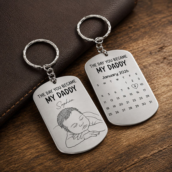 Custom Baby Photo Sketch Line Art Father's Day Gift For New Dad, Husband - Personalized Keychain | Meaningful Keepsake Gift