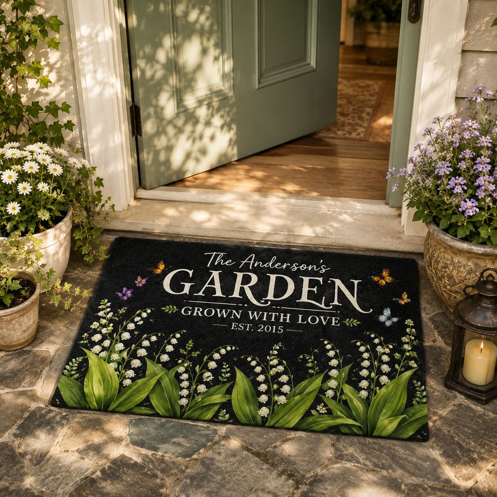 Custom Name & Birth Flower Garden Welcome Mat For Her, Mom, Grandma - Personalized Doormat | Charming Floral Home Decor Gift