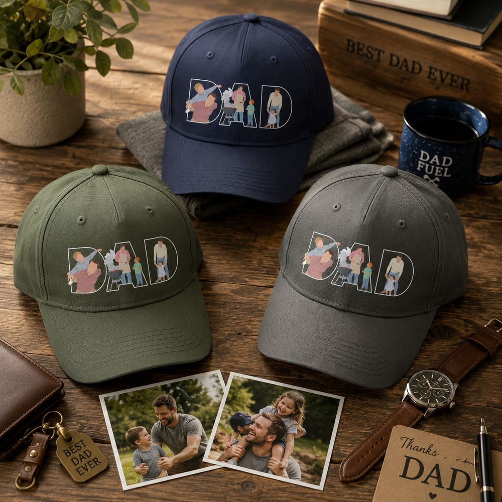 Father's Day Gift Custom Dad Portrait For Father, New Dad - Faceless Art - Personalized Cap | Unique Photo Sketch Hat For Dad