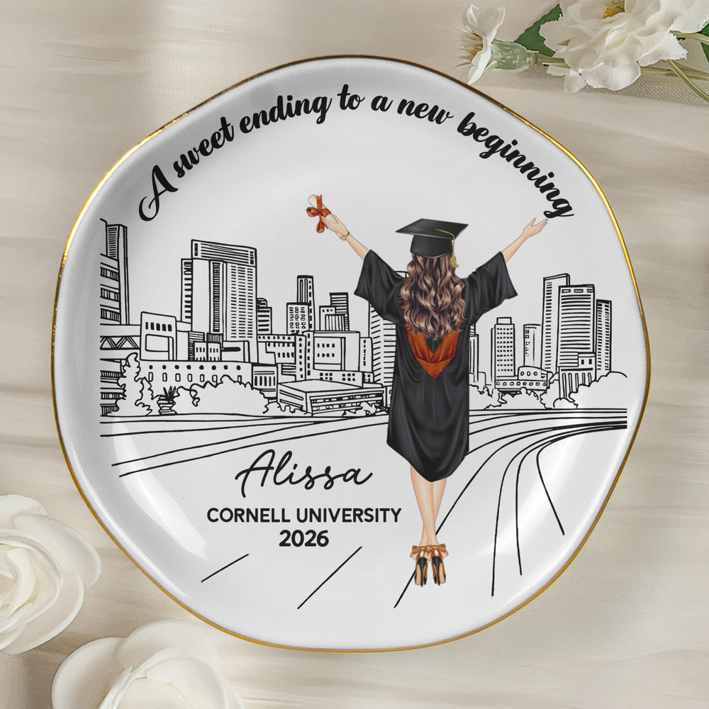 A Sweet Ending To A New Beginning Graduation Gift For Her - Personalized Jewelry Dish
