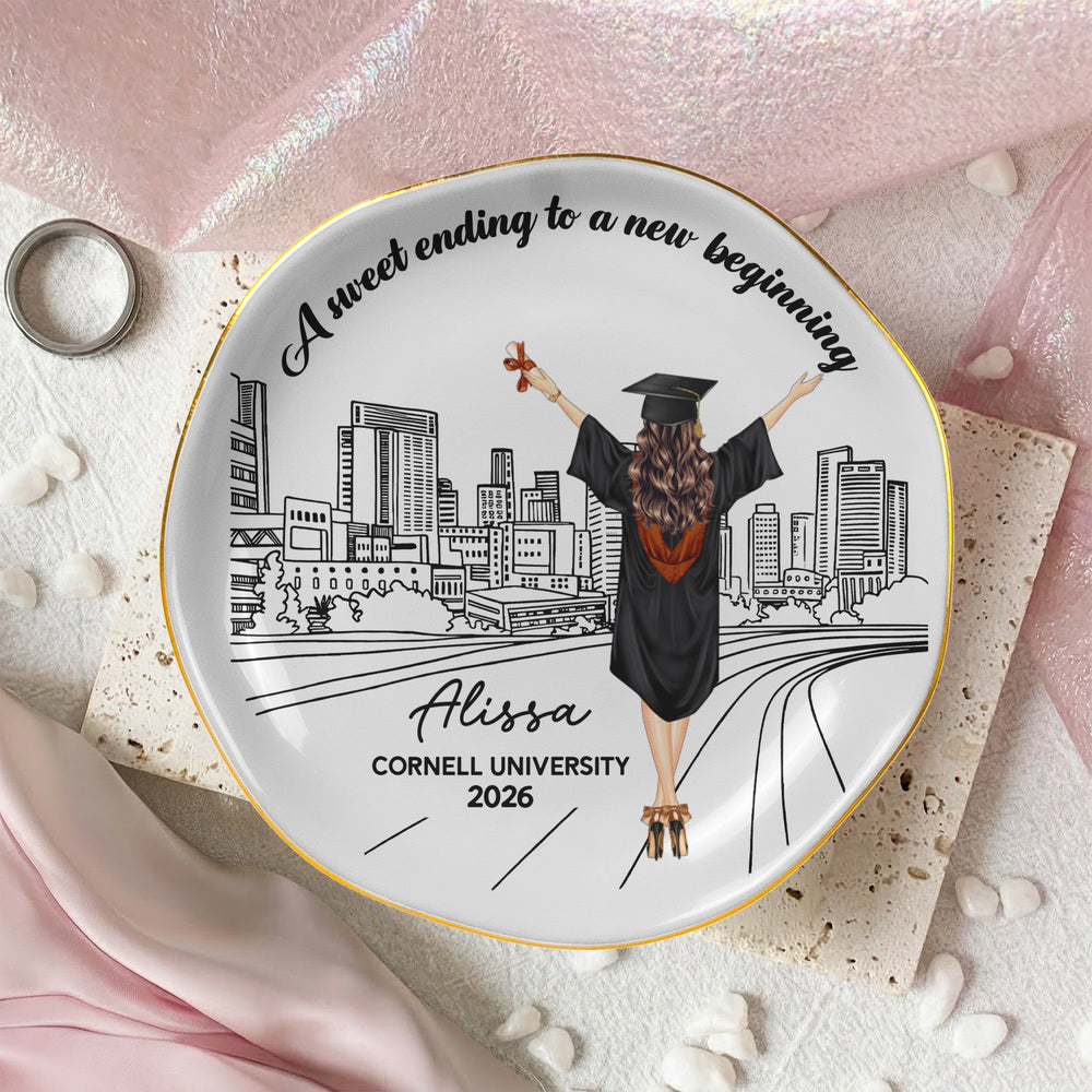 A Sweet Ending To A New Beginning Graduation Gift For Her - Personalized Jewelry Dish