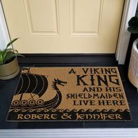 A Viking King And His Shieldmaiden Live Here - Personalized Doormat