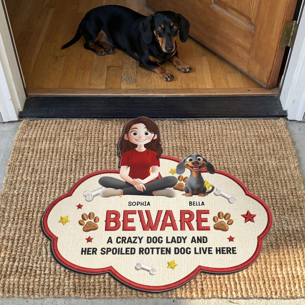 A Crazy Dog Lady & Her Spoiled Rotten Dogs Live Here - Personalized Doormat