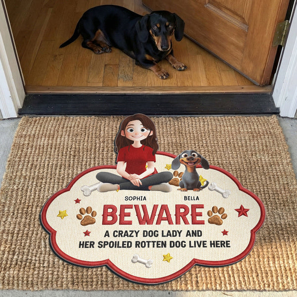 A Crazy Dog Lady & Her Spoiled Rotten Dogs Live Here - Personalized Doormat
