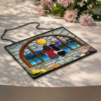 A Girl And Her Dog - Personalized Window Hanging Suncatcher