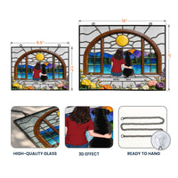 A Girl And Her Dog - Personalized Window Hanging Suncatcher