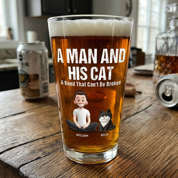 A Man & His Dog or Cat Personalized Beer Glass – Unbreakable Bond Gift for Pet Lovers