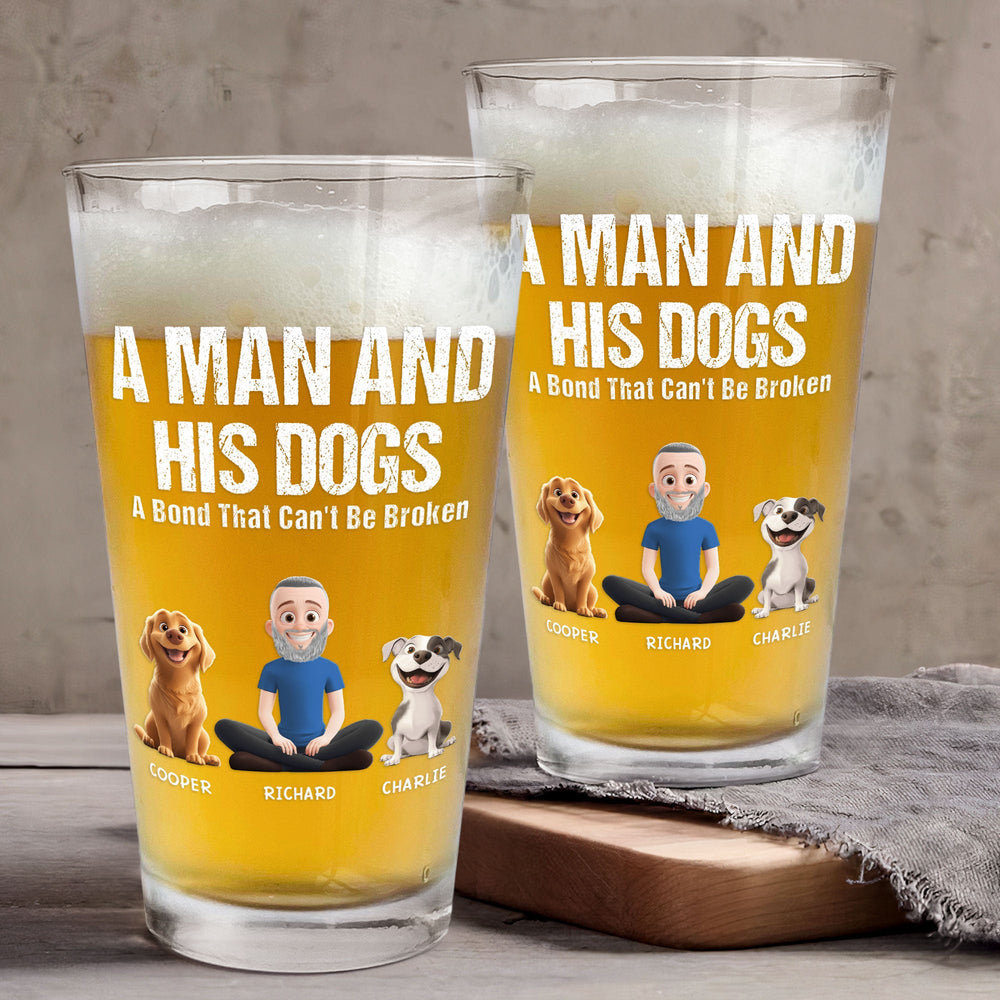 A Man & His Dog or Cat Personalized Beer Glass – Unbreakable Bond Gift for Pet Lovers