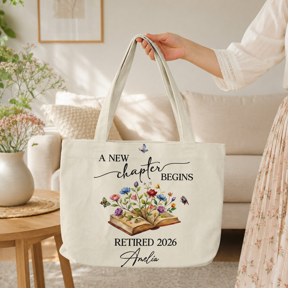A New Chapter Begins Retirement Gift For Her - Personalized Tote Bag
