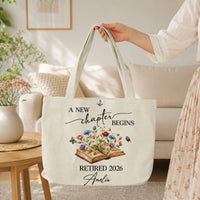 A New Chapter Begins Retirement Gift For Her - Personalized Tote Bag