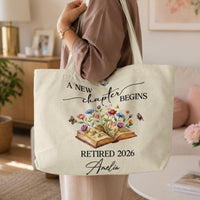 A New Chapter Begins Retirement Gift For Her - Personalized Tote Bag
