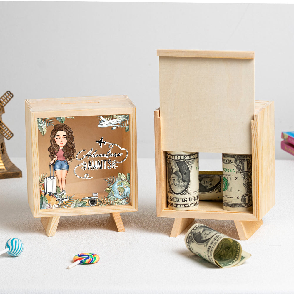 Adventure Awaits - Personalized Wooden Money Box