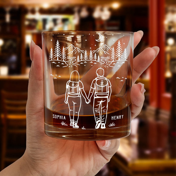 Adventure Partners For Life Camping Couple Gift - Personalized Whiskey Glass