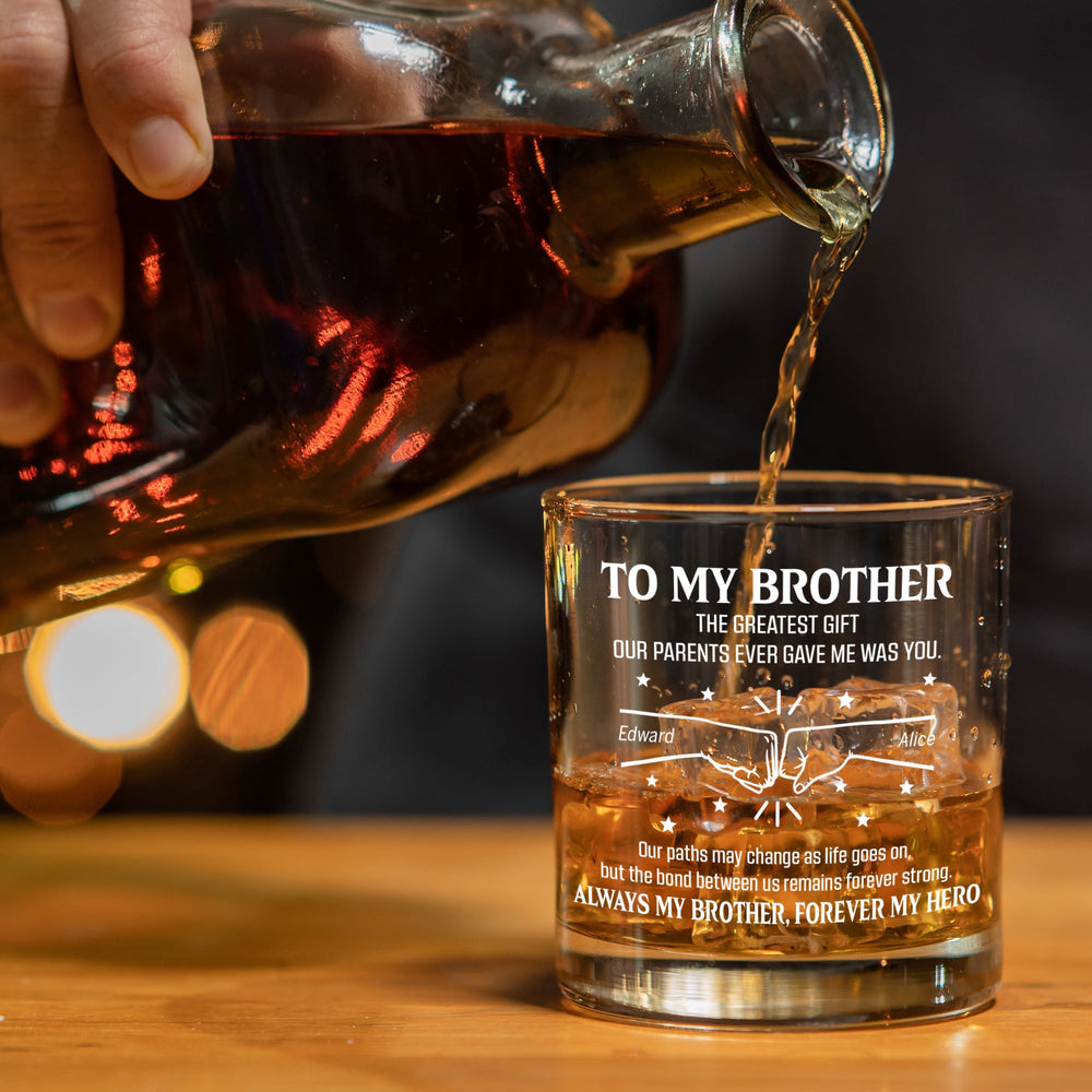 Always My Brother, Forever My Hero - Personalized Whiskey Glass