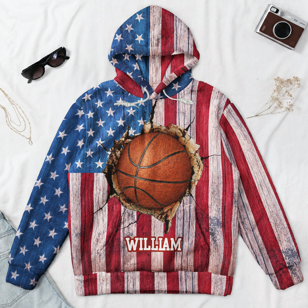 Personalized American Flag Sports Hoodie, Custom Name Multi-Sport Fleece Sweatshirt