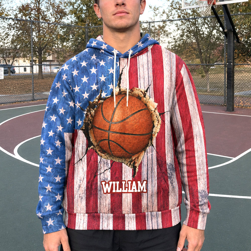 Personalized American Flag Sports Hoodie, Custom Name Multi-Sport Fleece Sweatshirt