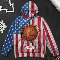 Personalized American Flag Sports Hoodie, Custom Name Multi-Sport Fleece Sweatshirt
