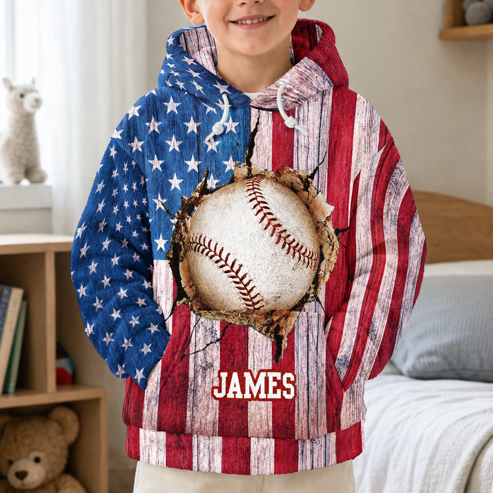 Personalized American Flag Sports Hoodie, Custom Name Multi-Sport Fleece Sweatshirt