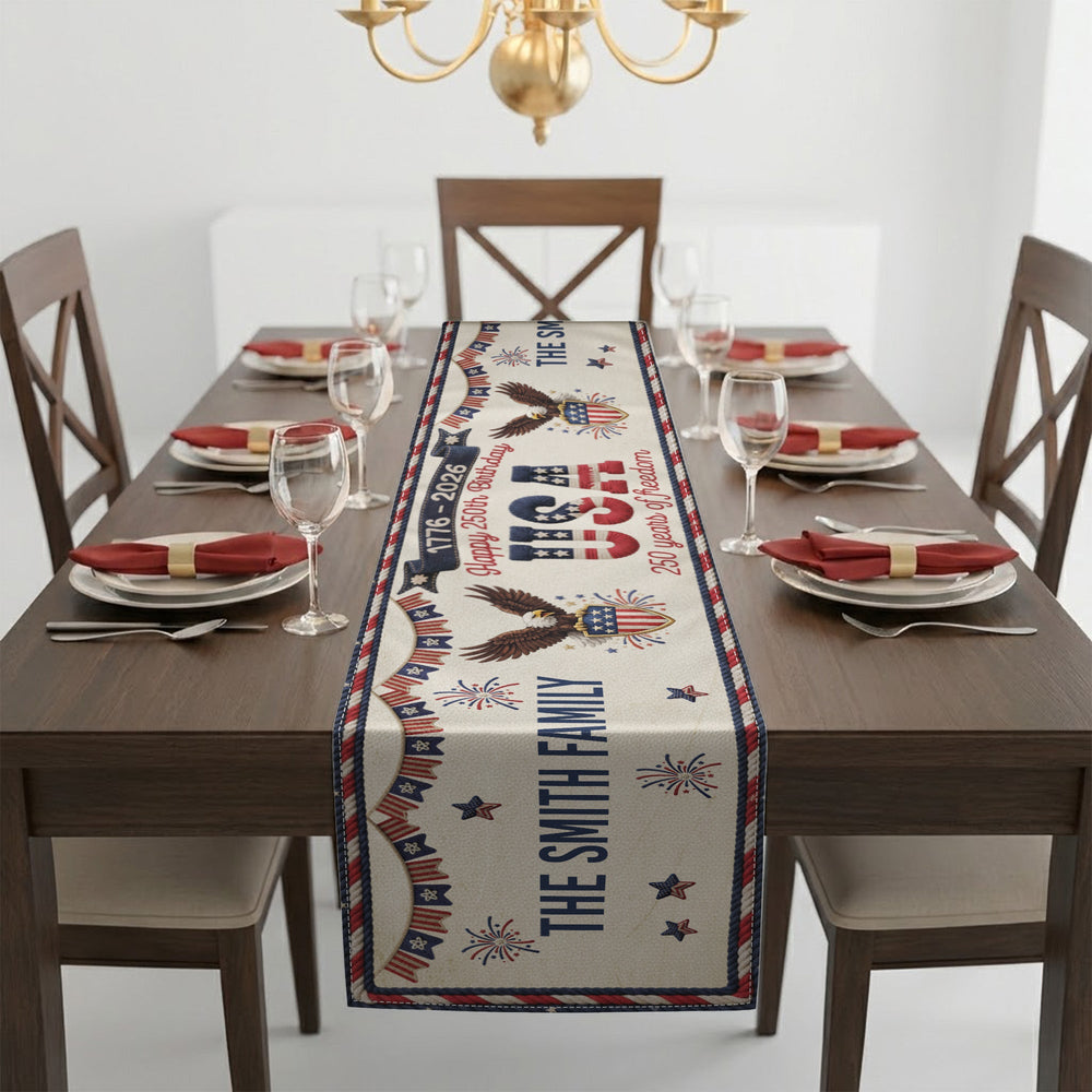 America 250Th Anniversary Faux Pattern - Personalized Table Runner