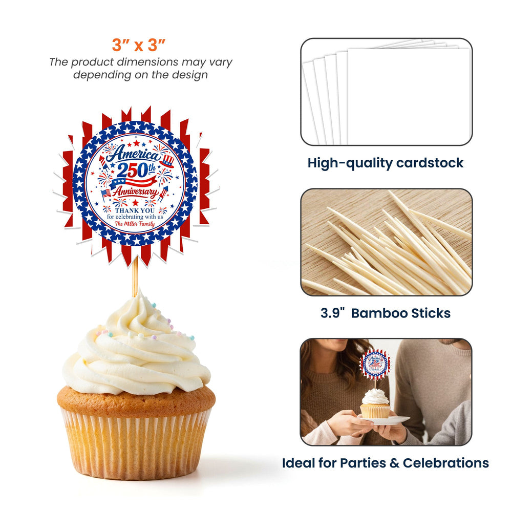 America 250Th Anniversary Thank You For Celebrating With Us - Personalized Cupcake Toppers