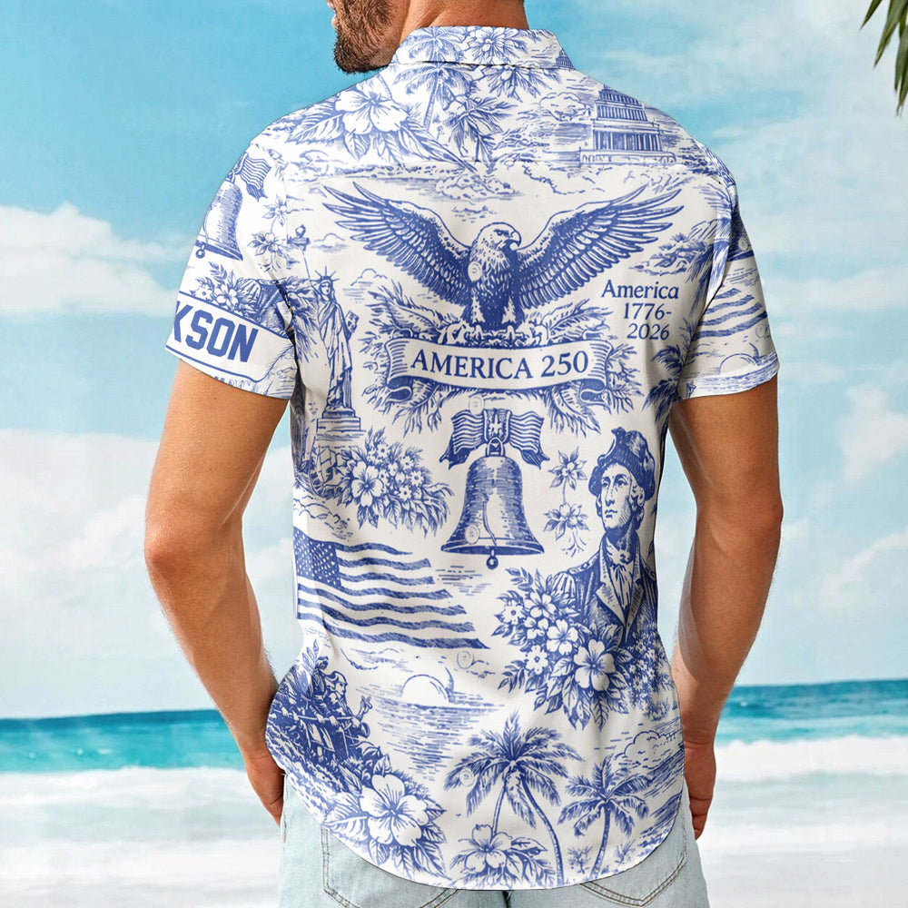 America 250 1776–2026 Vintage Patriotic - Personalized Hawaiian Shirt