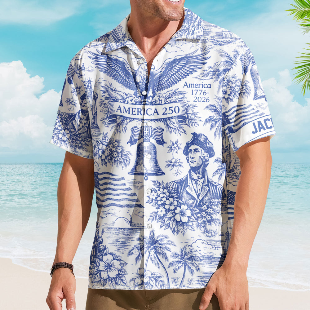 America 250 1776–2026 Vintage Patriotic - Personalized Hawaiian Shirt